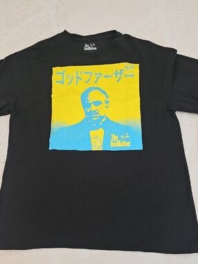 The Godfather Black Short Sleeve Tee with Yellow & Blue Graphic